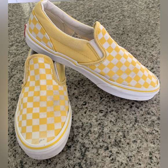 Vans Kids Yellow and White Classic Checkered Slip-On Shoes Size juniors 6.5 - Picture 1 of 5
